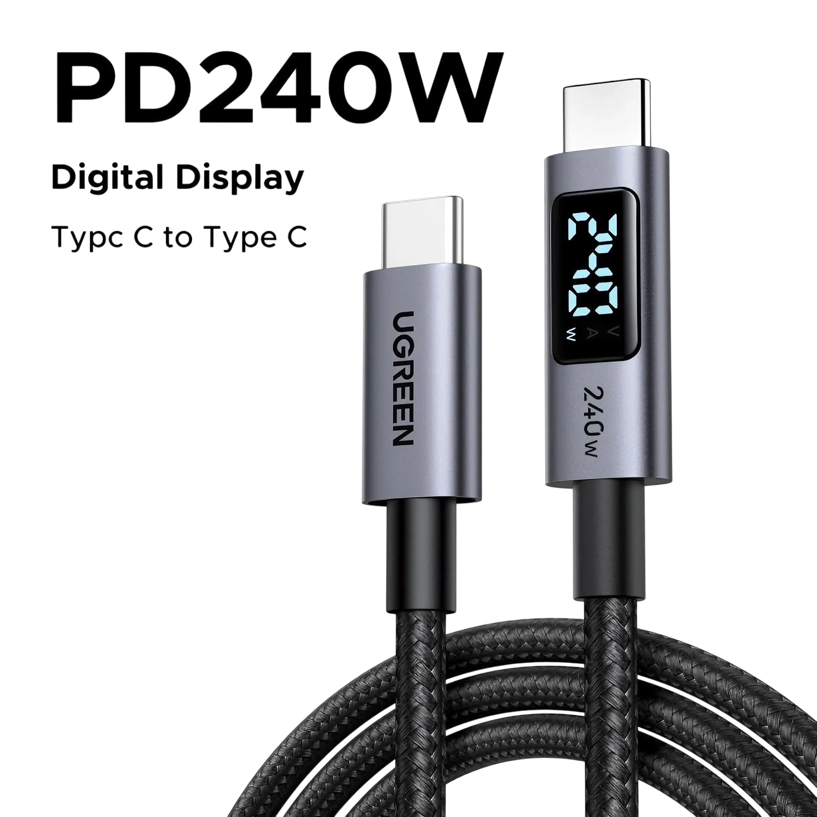UGREEN 1 Meter 240W Smart Digital Display Type-C To Type-C PD Fast Charging Cable | 1 Year Warranty - Image 3 | Buy Online Sri Lanka
