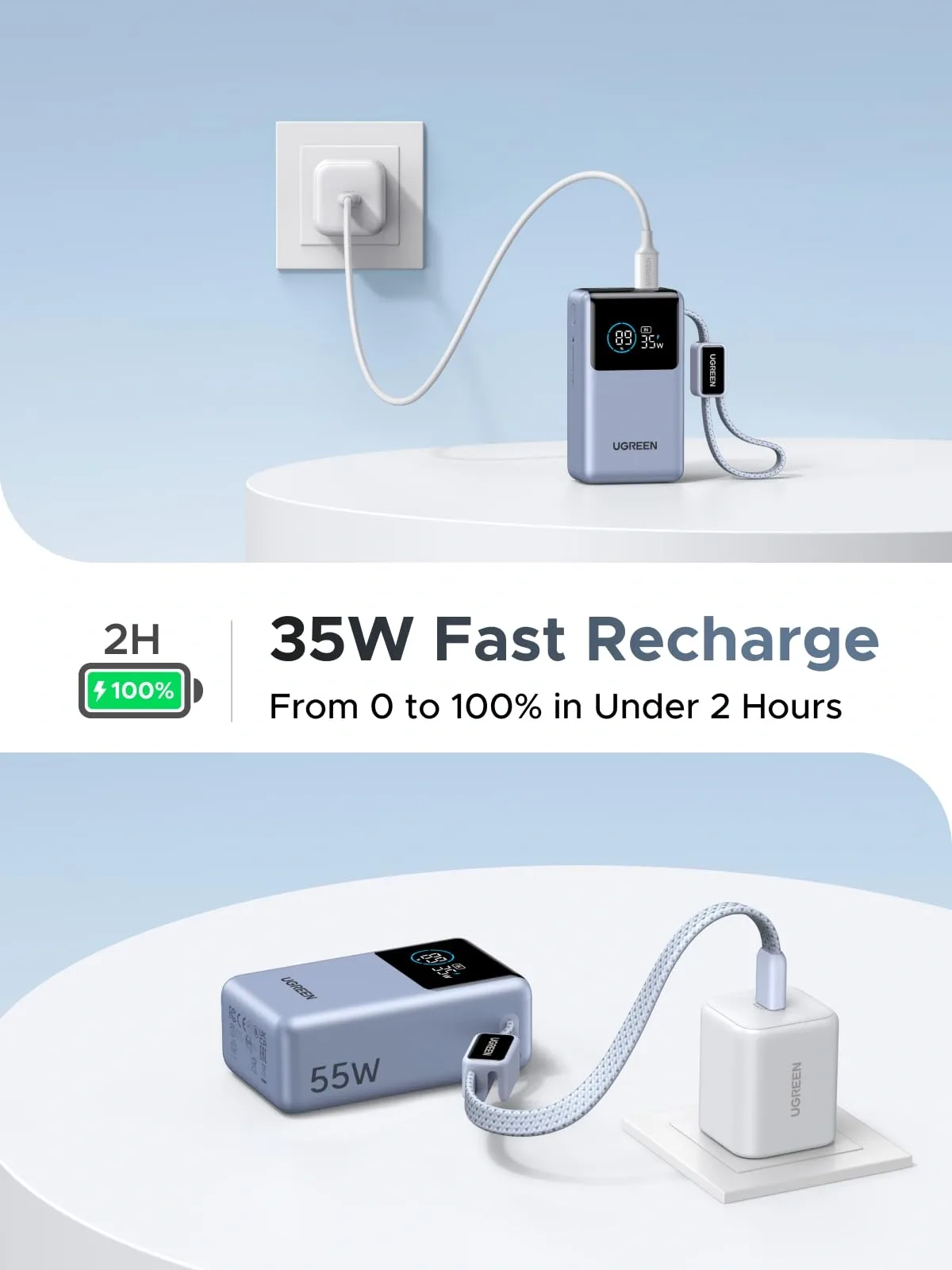 UGREEN 10000mAh 55W Nexode Pro Smart Digital Display Mini Power Bank with Build-in Type-C Cable – PB727 – 75701B – 1 Year Warranty - Image 3 | Buy Online Sri Lanka