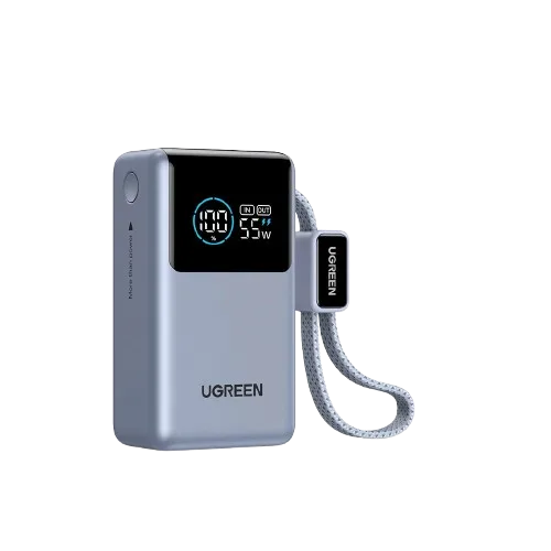 UGREEN 10000mAh 55W Nexode Pro Smart Digital Display Mini Power Bank with Build-in Type-C Cable – PB727 – 75701B – 1 Year Warranty