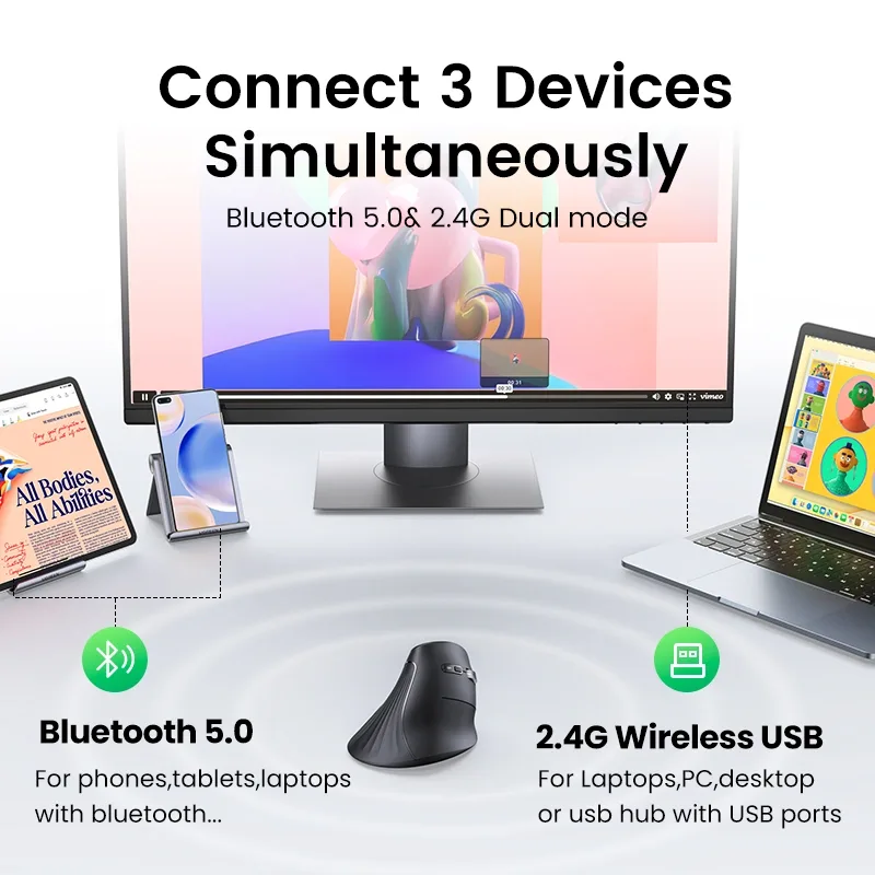 UGREEN Multi-Mode Bluetooth + Wireless Vertical Mouse – MU008 – 25444 – 1 Year Warranty - Image 3 | Buy Online Sri Lanka