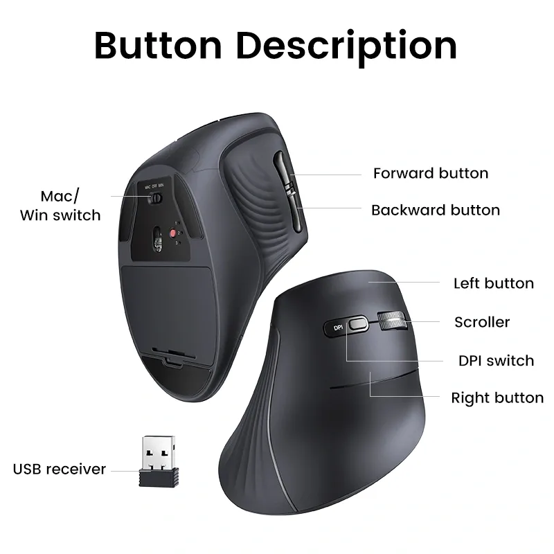 UGREEN Multi-Mode Bluetooth + Wireless Vertical Mouse – MU008 – 25444 – 1 Year Warranty - Image 8 | Buy Online Sri Lanka